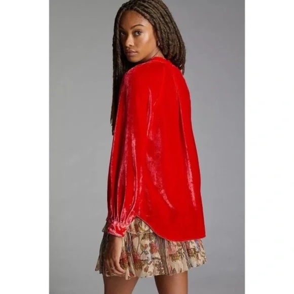 Anthropologie Pilcro Red Puff Sleeve Button down Shirt Small - Picture 4 of 7